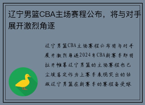 辽宁男篮CBA主场赛程公布，将与对手展开激烈角逐